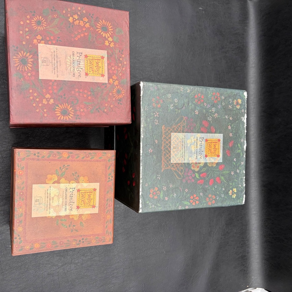 Bobs Boxes Primitive Organic Colors Nesting Storage Box Set 3 Floral Folk Art - Picture 3 of 6